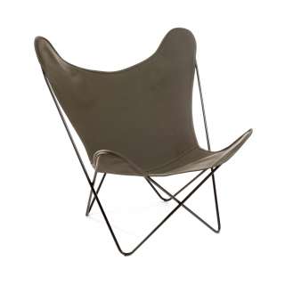 Manufakturplus - Butterfly Chair Hardoy - B.K.F. Chair Stahlrahmen schwarz, Baumwolle oliv - indoor