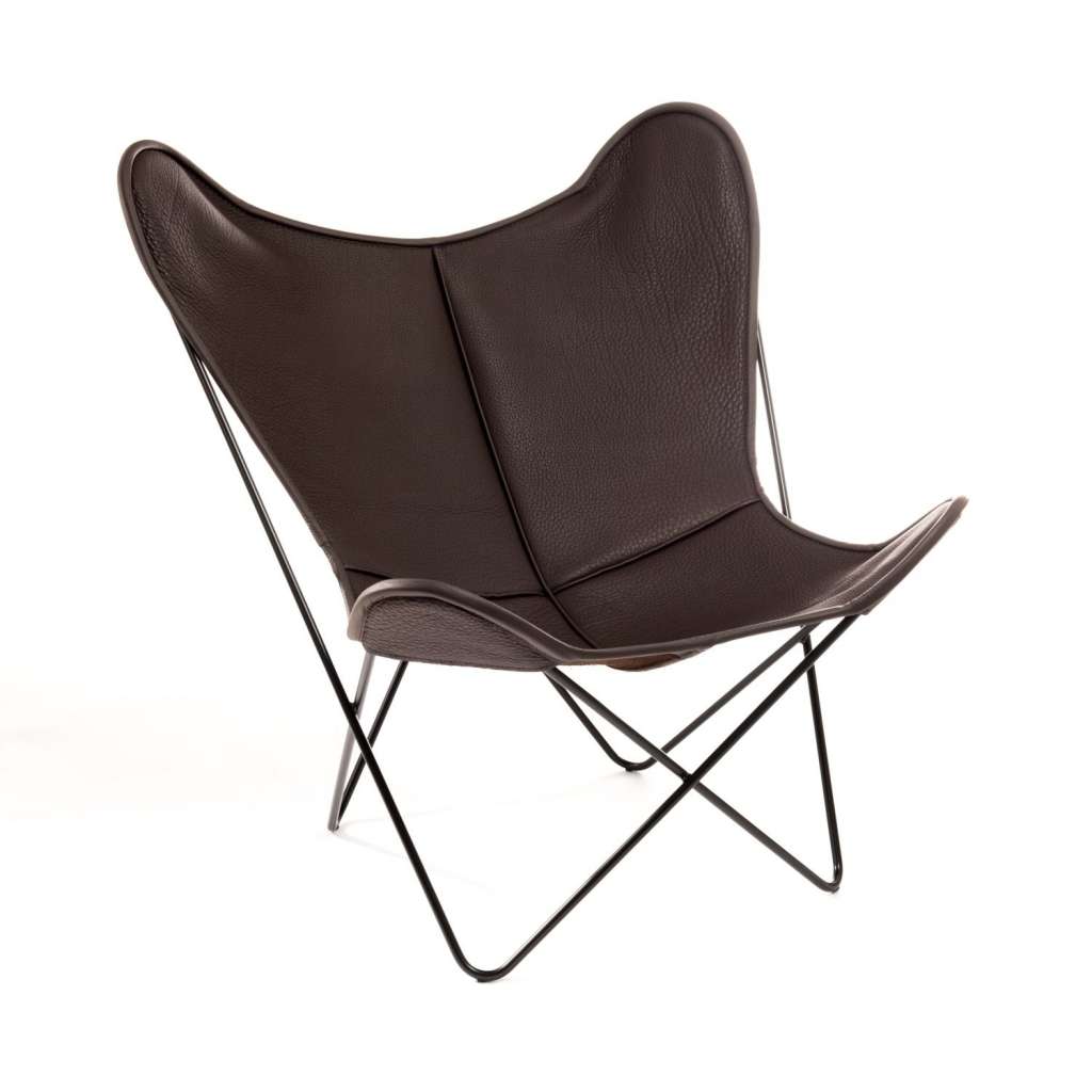 Manufakturplus - Butterfly Chair Hardoy - B.K.F. Chair Stahlrahmen weiß, Neckleder braun - outdoor