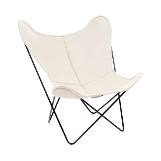 Manufakturplus - Butterfly Chair Hardoy - B.K.F. Chair Stahlrahmen verchromt, Neckleder elfenbein - outdoor