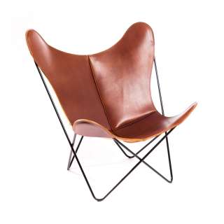Manufakturplus - Butterfly Chair Hardoy - B.K.F. Chair Edelstahlrahmen, Blankleder cognag - indoor