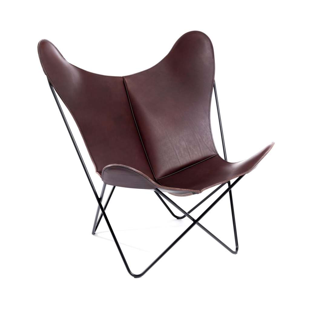 Manufakturplus - Butterfly Chair Hardoy - B.K.F. Chair Stahlrahmen schwarz, Blankleder maron - indoor