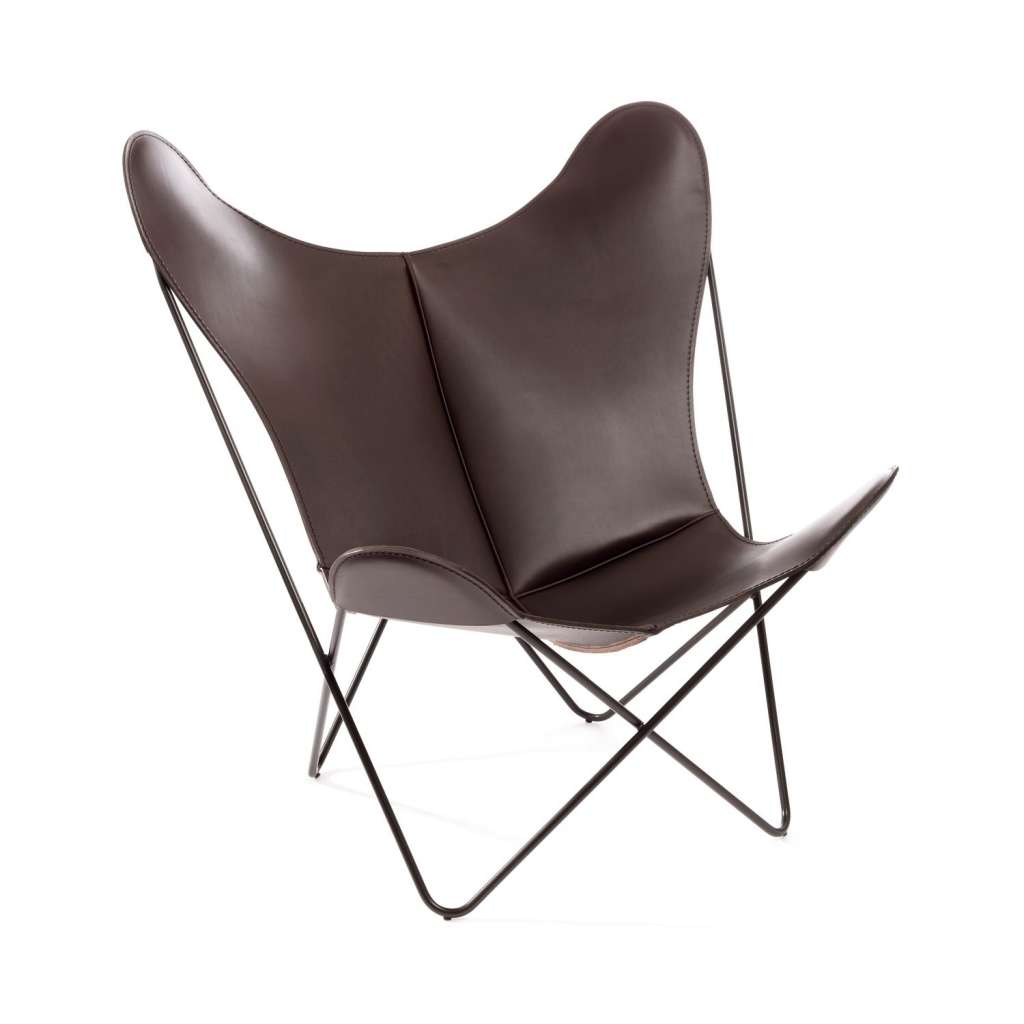 Manufakturplus - Butterfly Chair Hardoy - B.K.F. Chair Stahlrahmen weiß, Blankleder braun - indoor