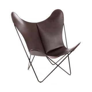 Manufakturplus - Butterfly Chair Hardoy - B.K.F. Chair Stahlrahmen verchromt, Blankleder braun - indoor