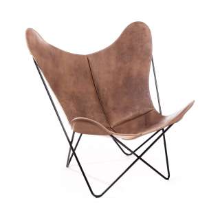 Manufakturplus - Butterfly Chair Hardoy - B.K.F. Chair Stahlrahmen schwarz, Vintage-Leder - indoor