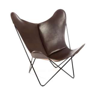 Manufakturplus - Butterfly Chair Hardoy - B.K.F. Chair Edelstahlrahmen, Sattel-Leder braun - indoor