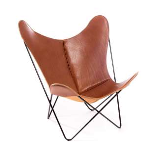 Manufakturplus - Butterfly Chair Hardoy - B.K.F. Chair Stahlrahmen weiß, Sattel-Leder cognac - indoor