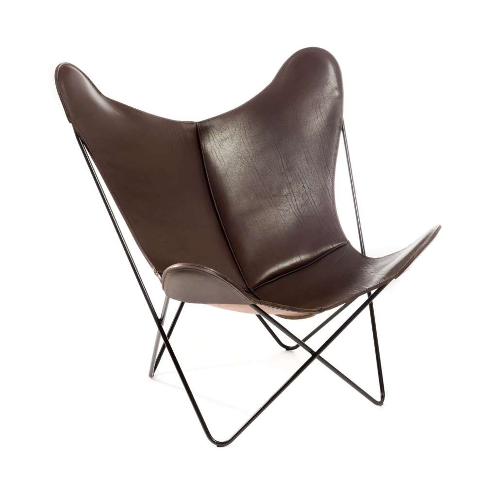 Manufakturplus - Butterfly Chair Hardoy - B.K.F. Chair Stahlrahmen verchromt, Sattel-Leder braun - indoor