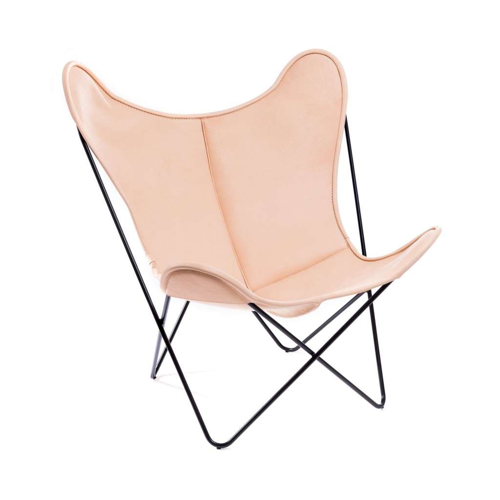 Manufakturplus - Butterfly Chair Hardoy - B.K.F. Chair Edelstahlrahmen, Biobüffel-Leder Natur - indoor