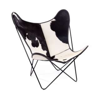 Manufakturplus - Butterfly Chair Hardoy - B.K.F. Chair Stahlrahmen schwarz, schwarzbuntes Fell - indoor