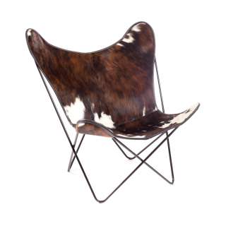 Manufakturplus - Butterfly Chair Hardoy - B.K.F. Chair Stahlrahmen schwarz, 3-farbiges Fell - indoor