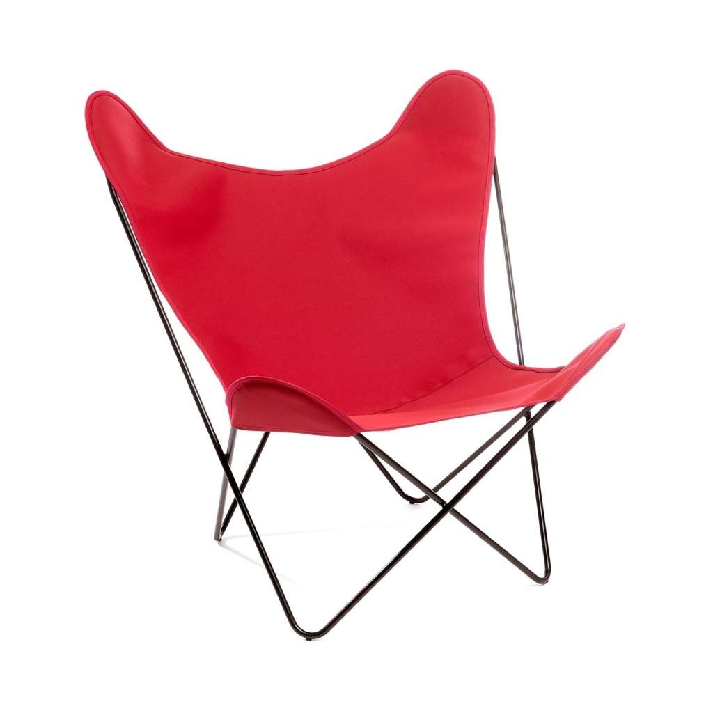Manufakturplus - Butterfly Chair Hardoy - B.K.F. Chair Edelstahlrahmen, Acryl rot - outdoor