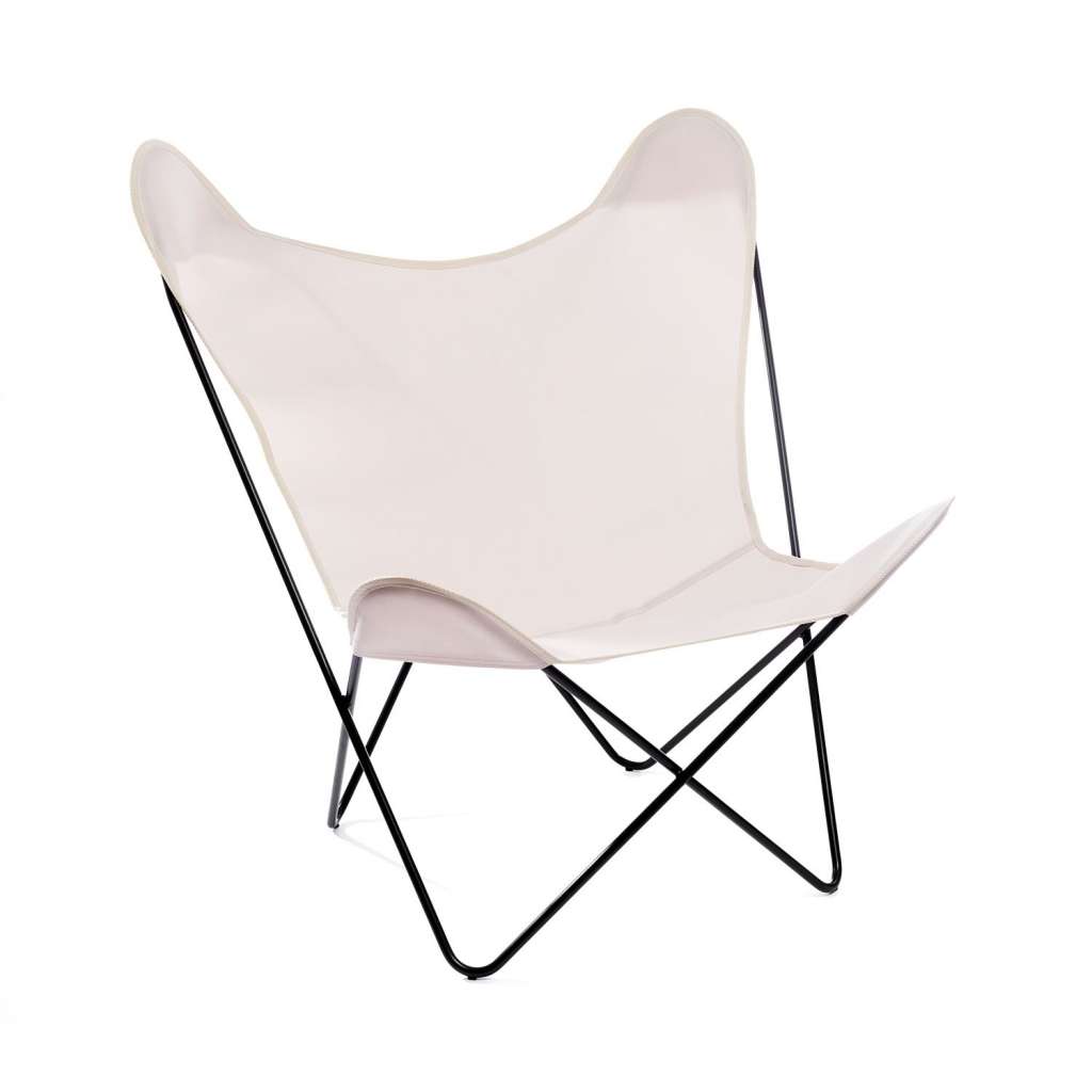 Manufakturplus - Butterfly Chair Hardoy - B.K.F. Chair Stahlrahmen schwarz, Acryl wollweiss - outdoor