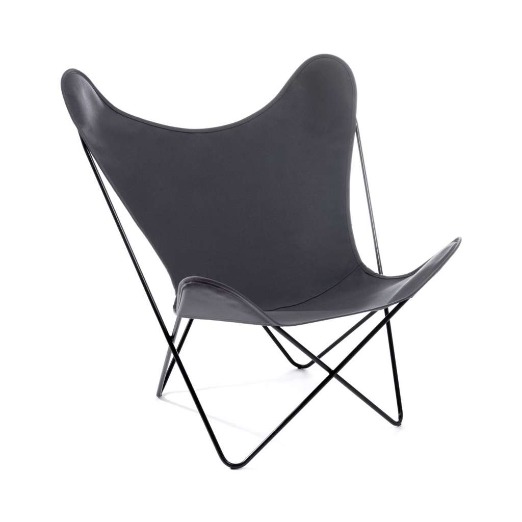 Manufakturplus - Butterfly Chair Hardoy - B.K.F. Chair Stahlrahmen weiß, Acryl grau - outdoor