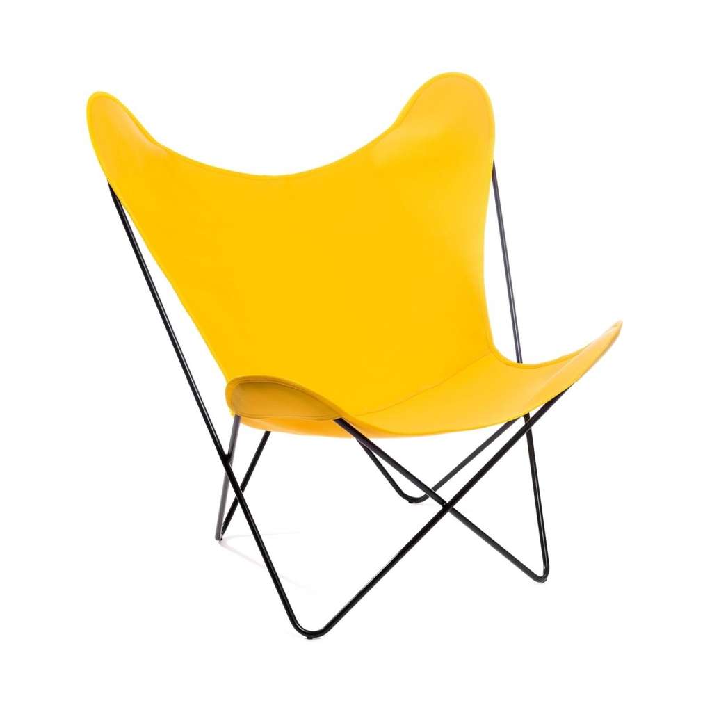 Manufakturplus - Butterfly Chair Hardoy - B.K.F. Chair Stahlrahmen verchromt, Acryl gelb - outdoor