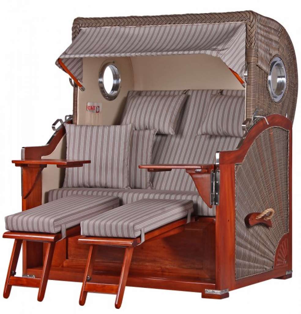 Strandkorb Kampen Mahagoni Bullauge PE grey Dessin 501