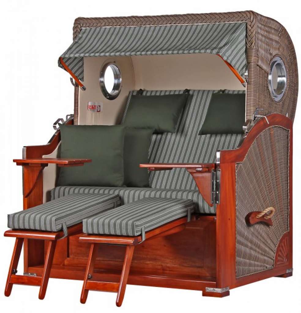 Strandkorb Kampen Mahagoni Bullauge PE grey Dessin 504