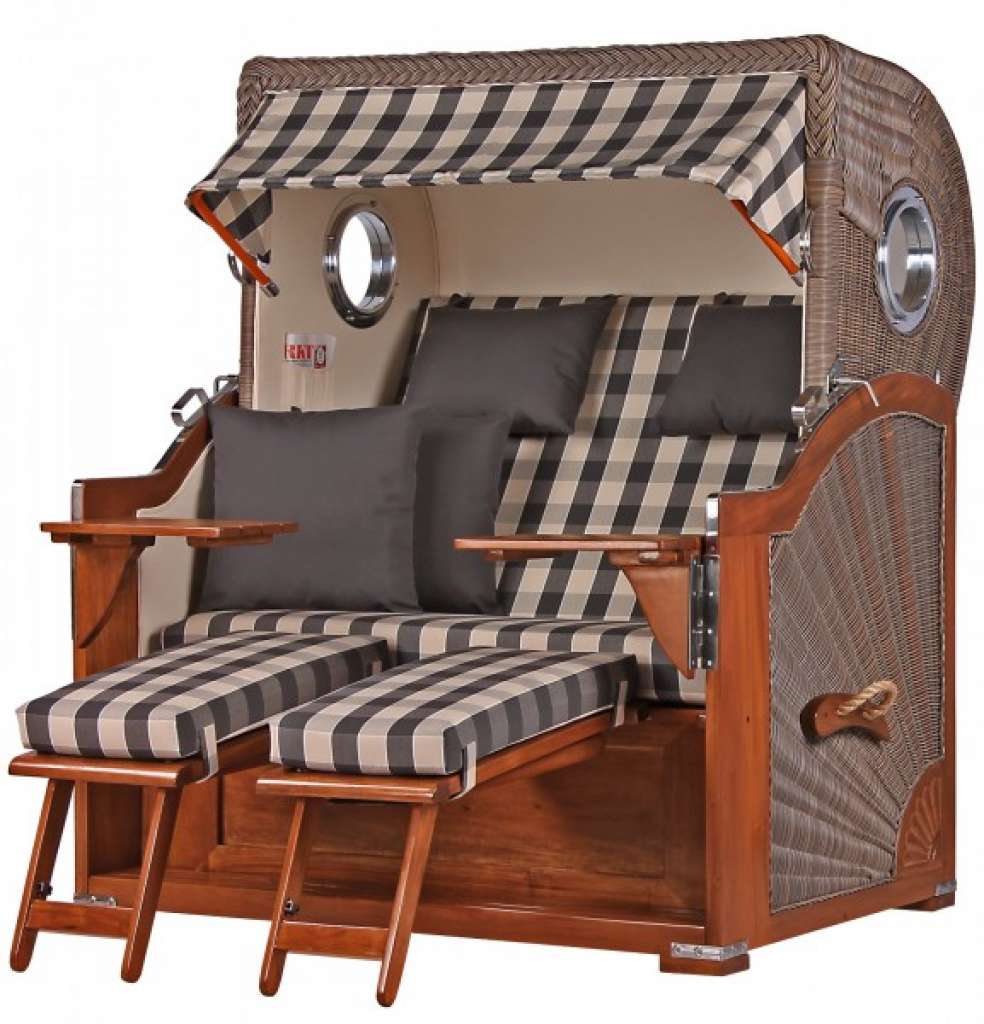 Strandkorb Kampen Mahagoni Bullauge PE grey Dessin 505