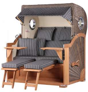 Strandkorb Kampen Teak Bullauge PE grey Dessin 500