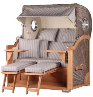 Strandkorb Kampen Teak Bullauge PE grey Dessin 501