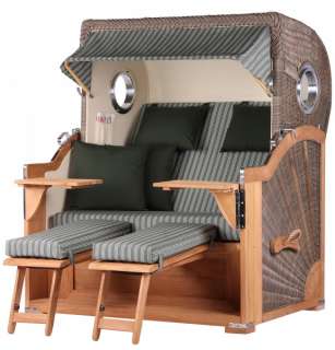 Strandkorb Kampen Teak Bullauge PE grey Dessin 504