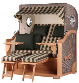 Strandkorb Kampen Teak Bullauge PE grey Dessin 506