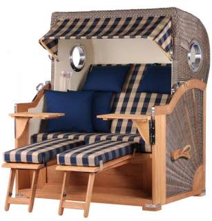 Strandkorb Kampen Teak Bullauge PE grey Dessin 507