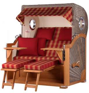 Strandkorb Kampen Teak Bullauge PE grey Dessin 508