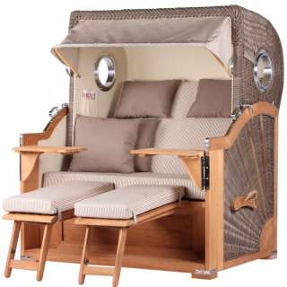 Strandkorb Kampen Teak Bullauge PE grey Dessin 510