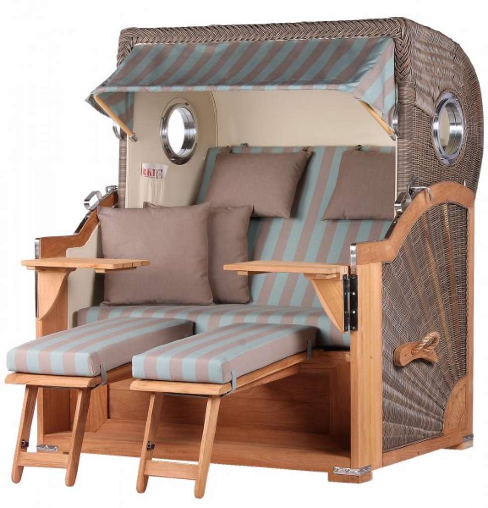 Strandkorb Kampen Teak Bullauge PE grey Dessin 520