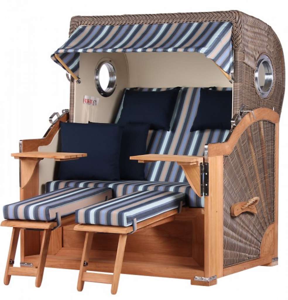 Strandkorb Kampen Teak Bullauge PE grey Dessin 521