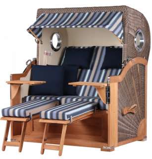 Strandkorb Kampen Teak Bullauge PE grey Dessin 521
