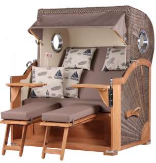 Strandkorb Kampen Teak Bullauge PE grey Dessin 540