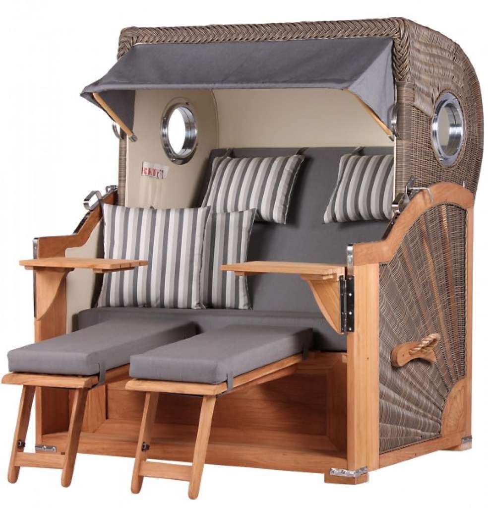 Strandkorb Kampen Teak Bullauge PE grey Dessin 544