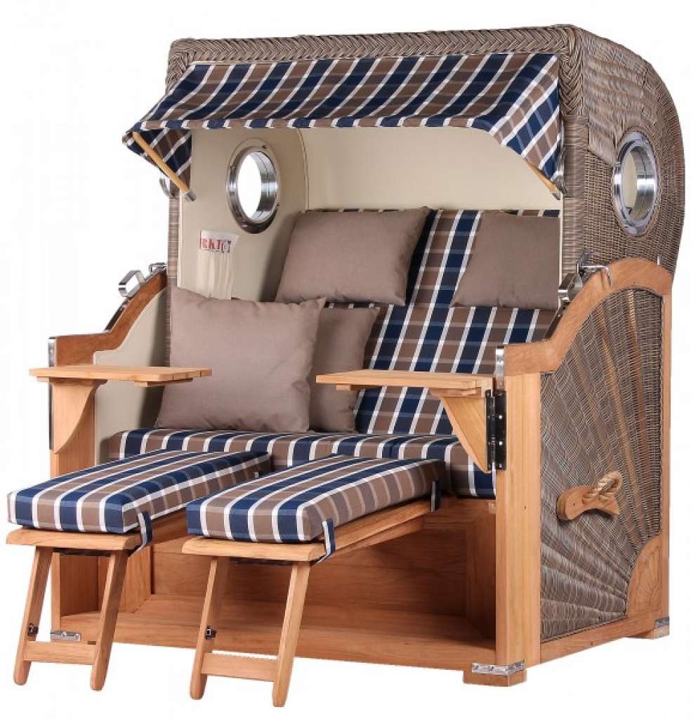 Strandkorb Kampen Teak Bullauge PE grey Dessin 526