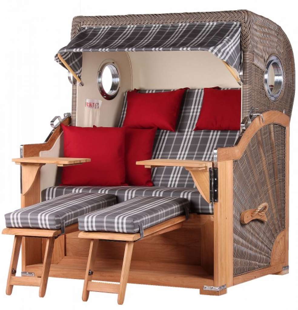Strandkorb Kampen Teak Bullauge PE grey Dessin 530