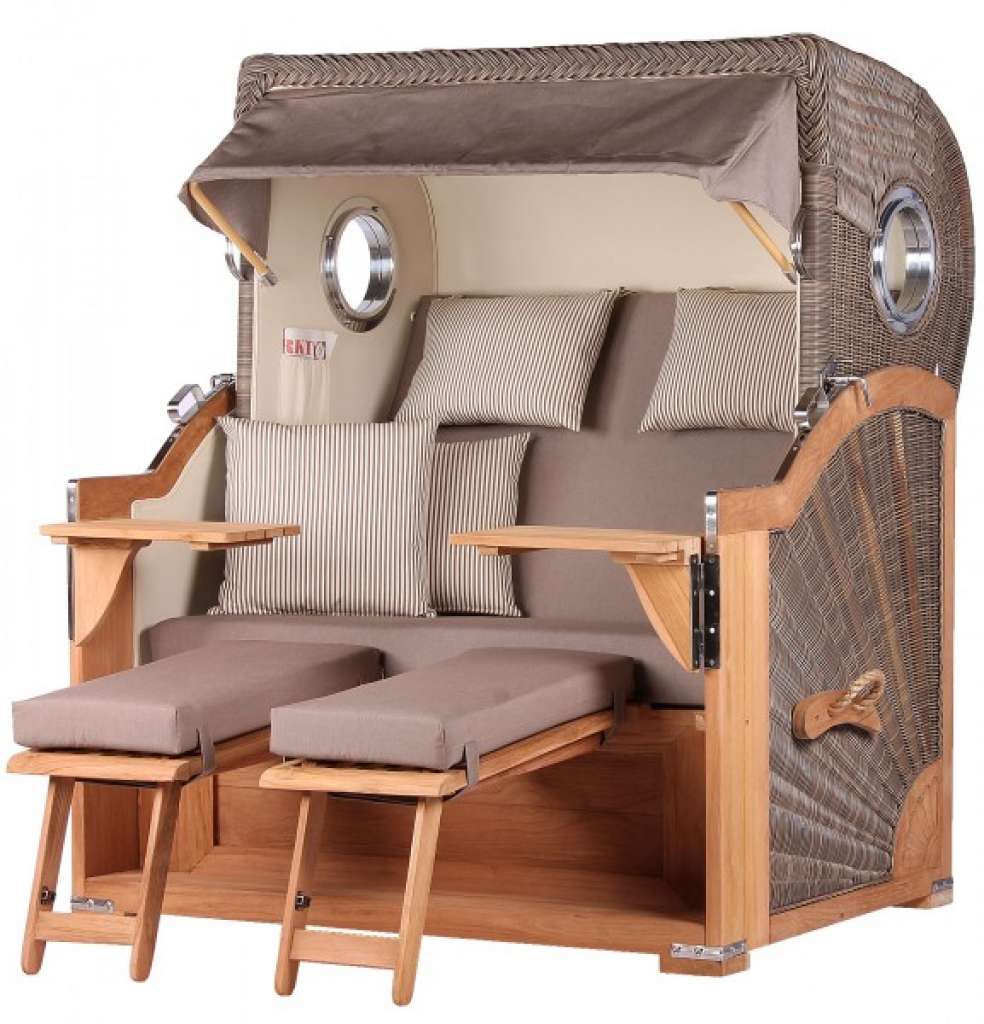 Strandkorb Kampen Teak Bullauge PE grey Dessin 534