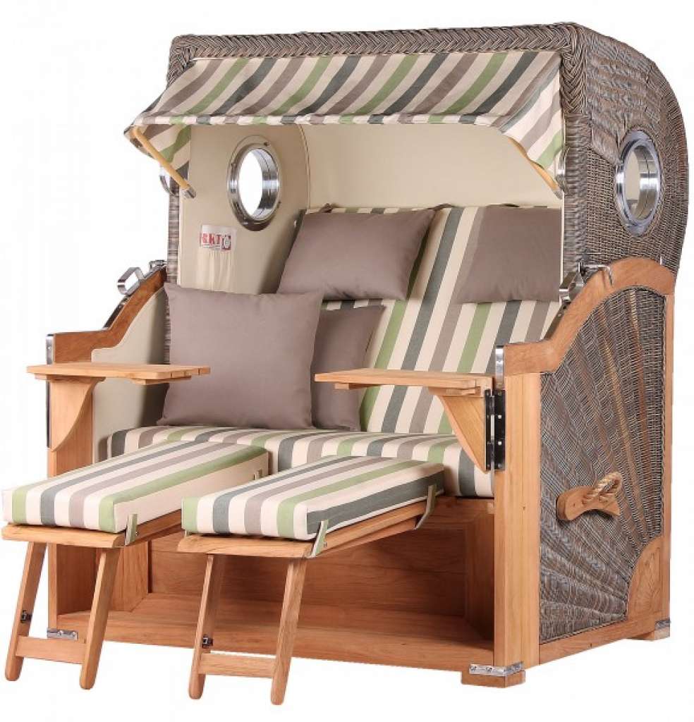 Strandkorb Kampen Teak Bullauge PE grey Dessin 535