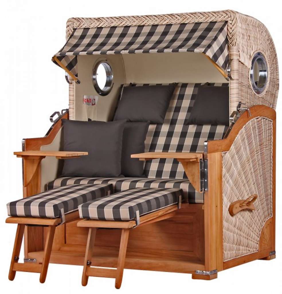 Strandkorb Kampen Teak Bullauge PE shell Dessin 505