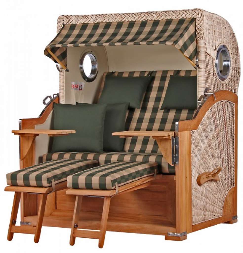 Strandkorb Kampen Teak Bullauge PE shell Dessin 506