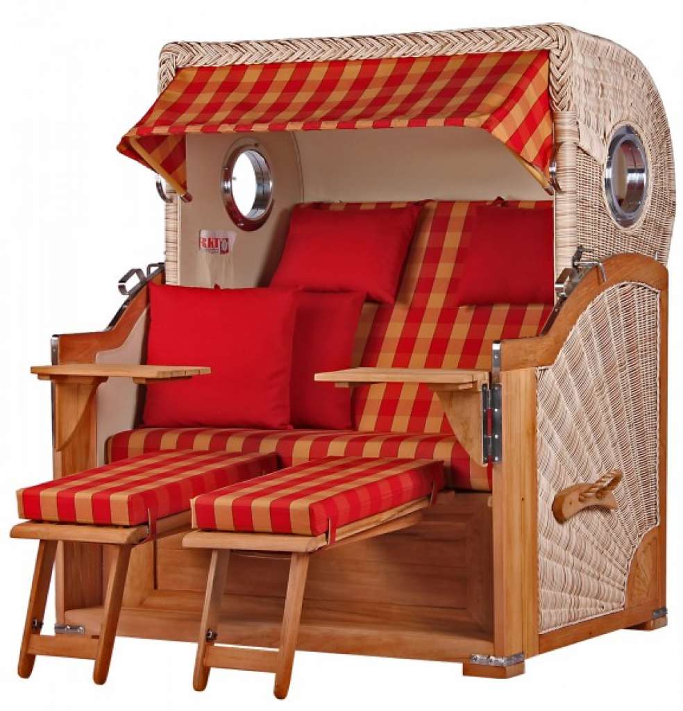 Strandkorb Kampen Teak Bullauge PE shell Dessin 508