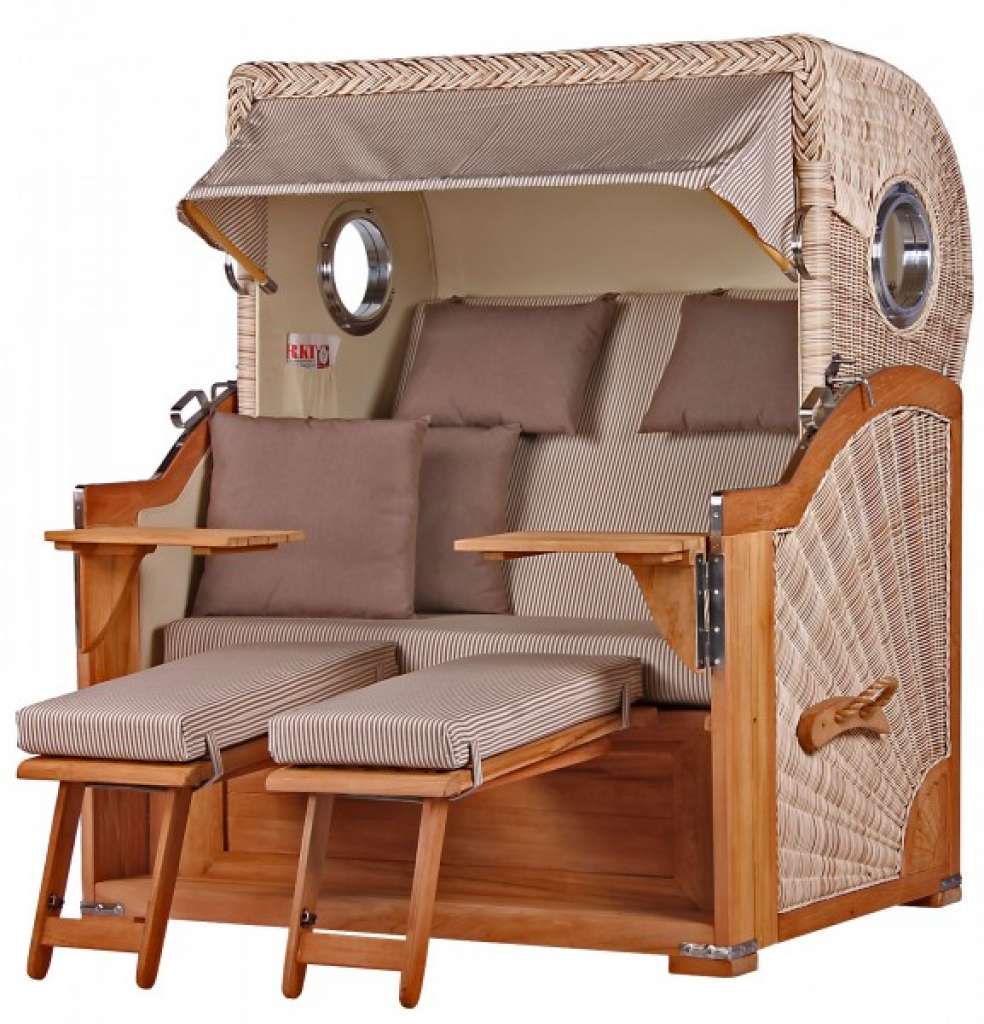 Strandkorb Kampen Teak Bullauge PE shell Dessin 510