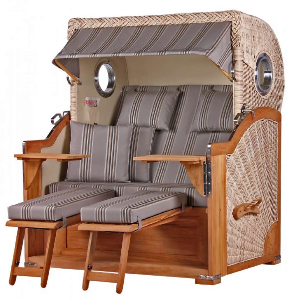 Strandkorb Kampen Teak Bullauge PE shell Dessin 512