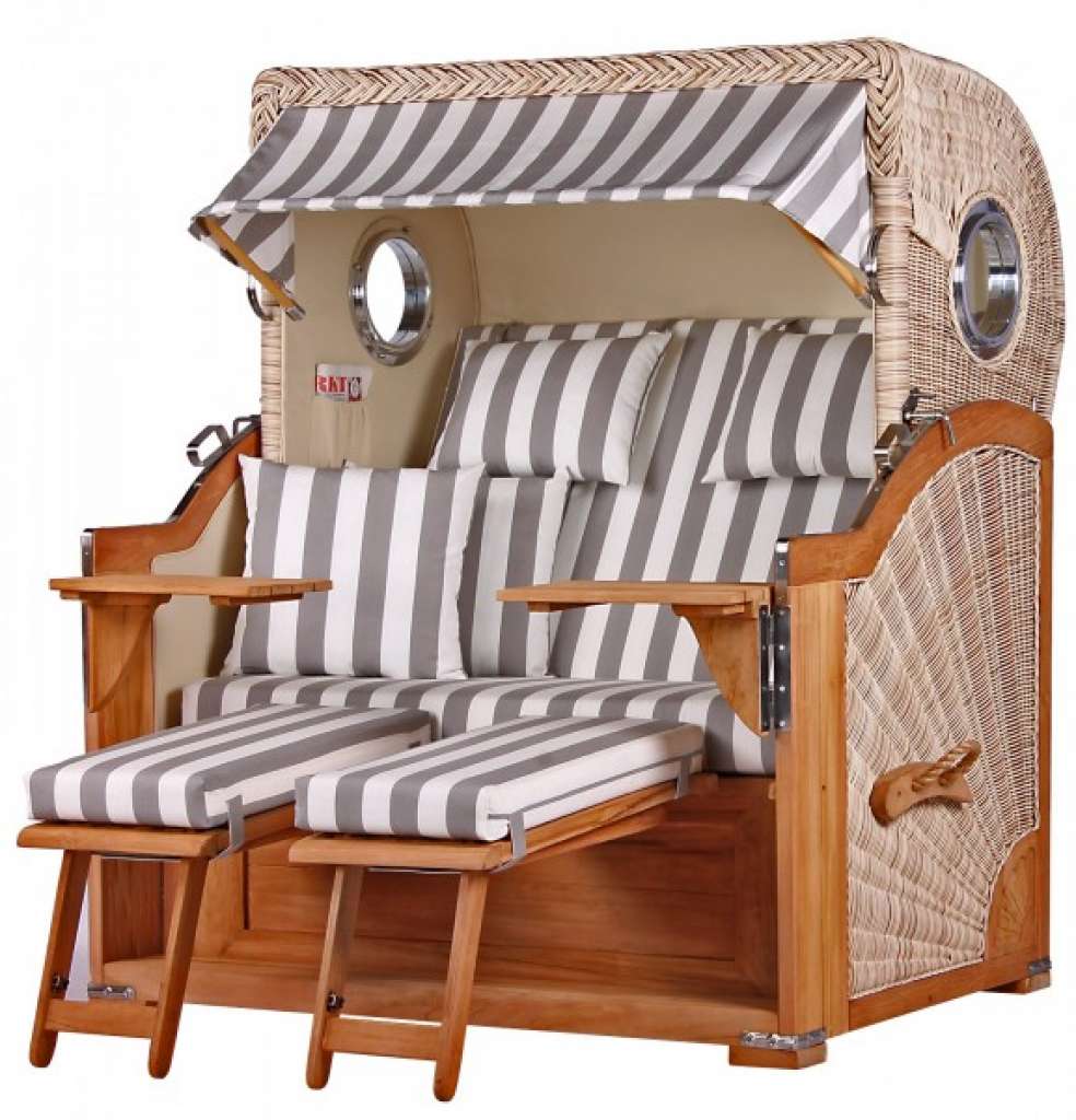 Strandkorb Kampen Teak Bullauge PE shell Dessin 513