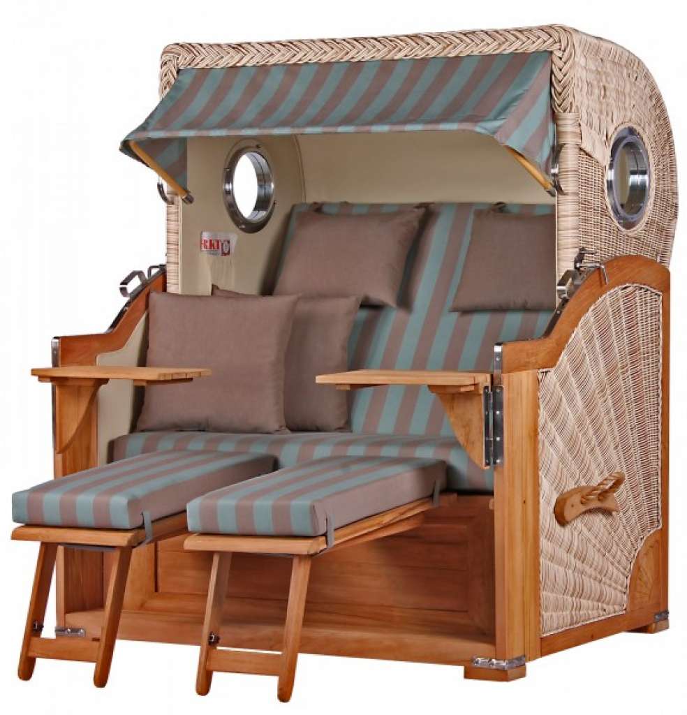 Strandkorb Kampen Teak Bullauge PE shell Dessin 520