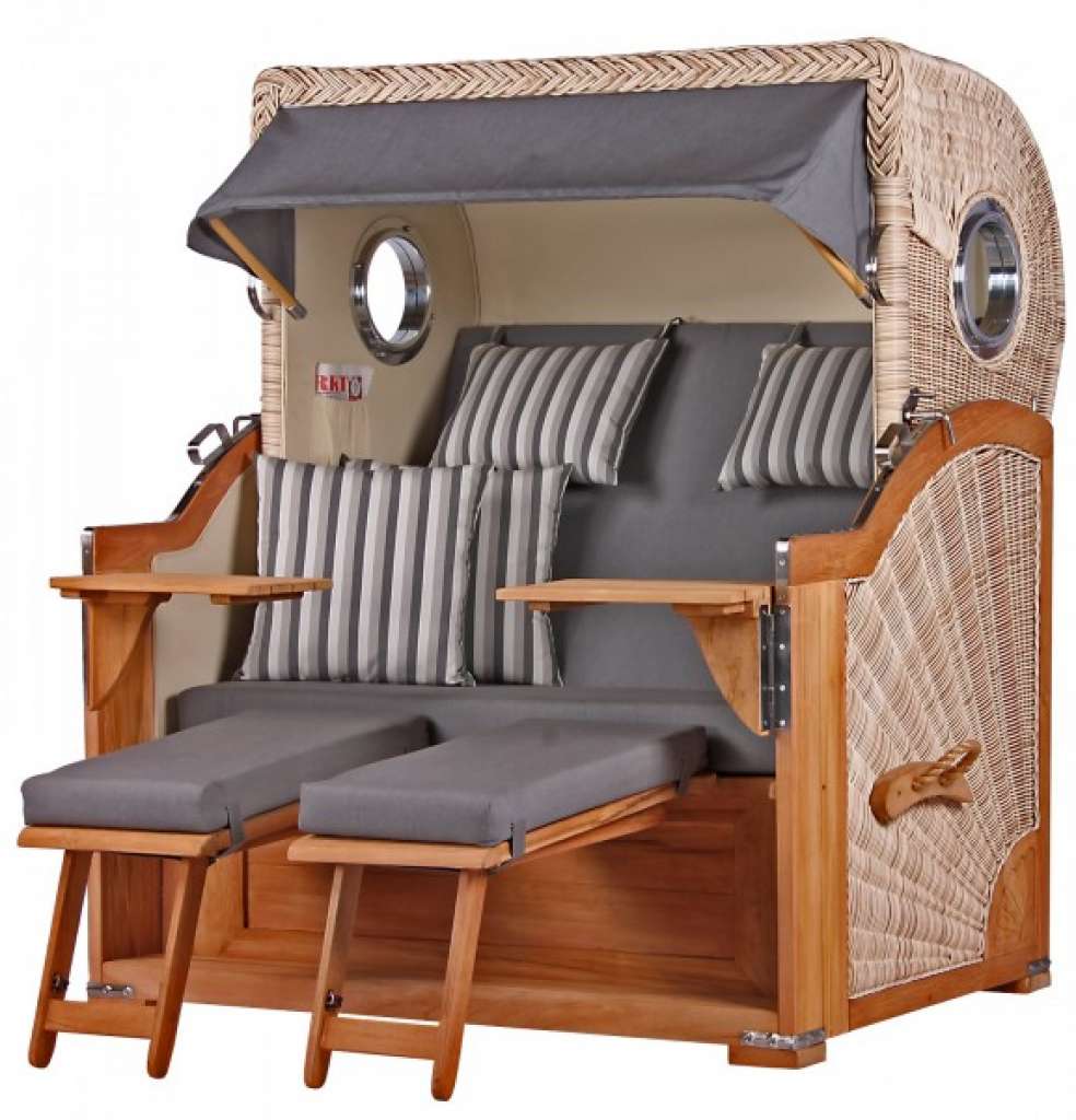 Strandkorb Kampen Teak Bullauge PE shell Dessin 544