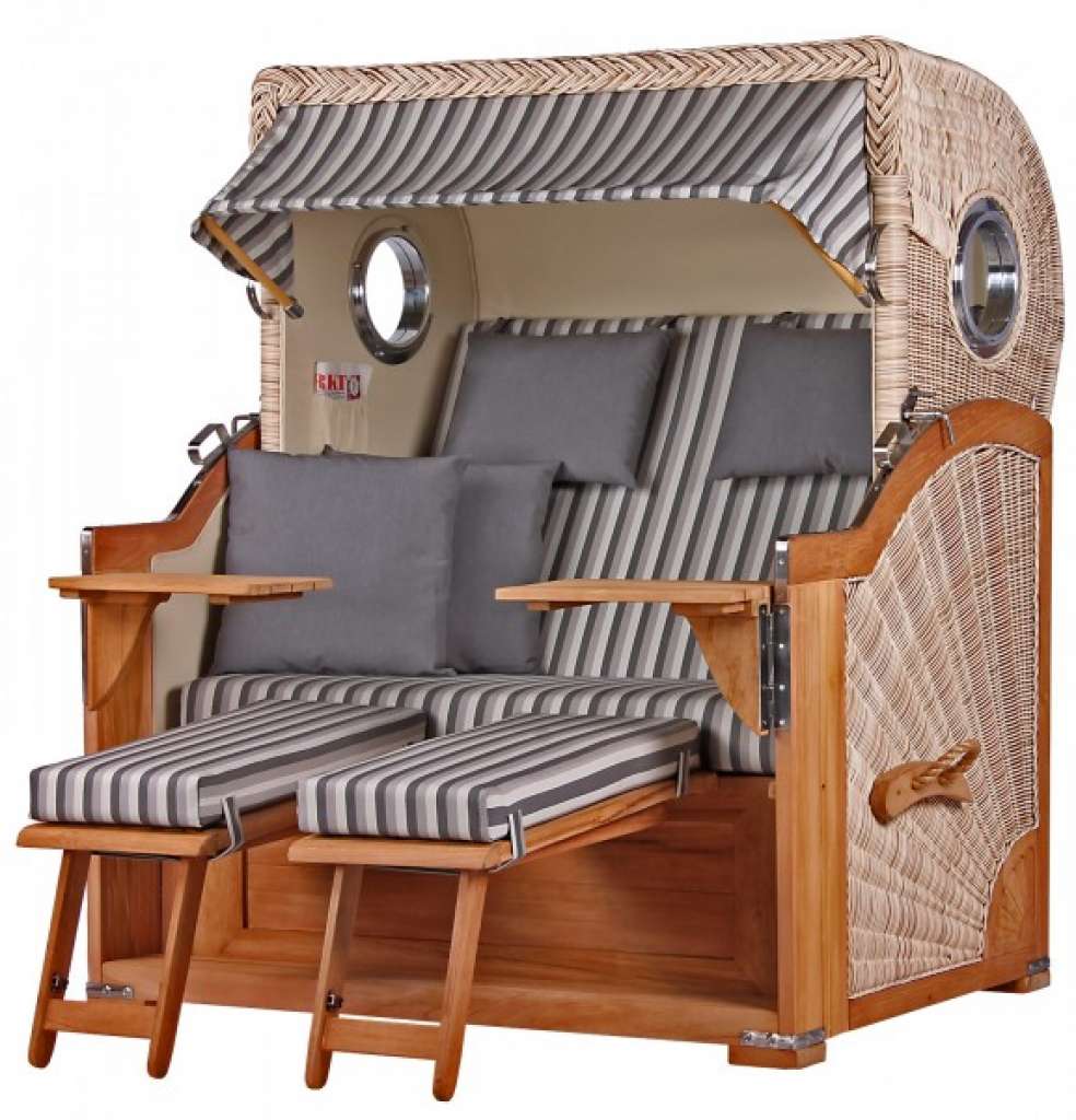 Strandkorb Kampen Teak Bullauge PE shell Dessin 545