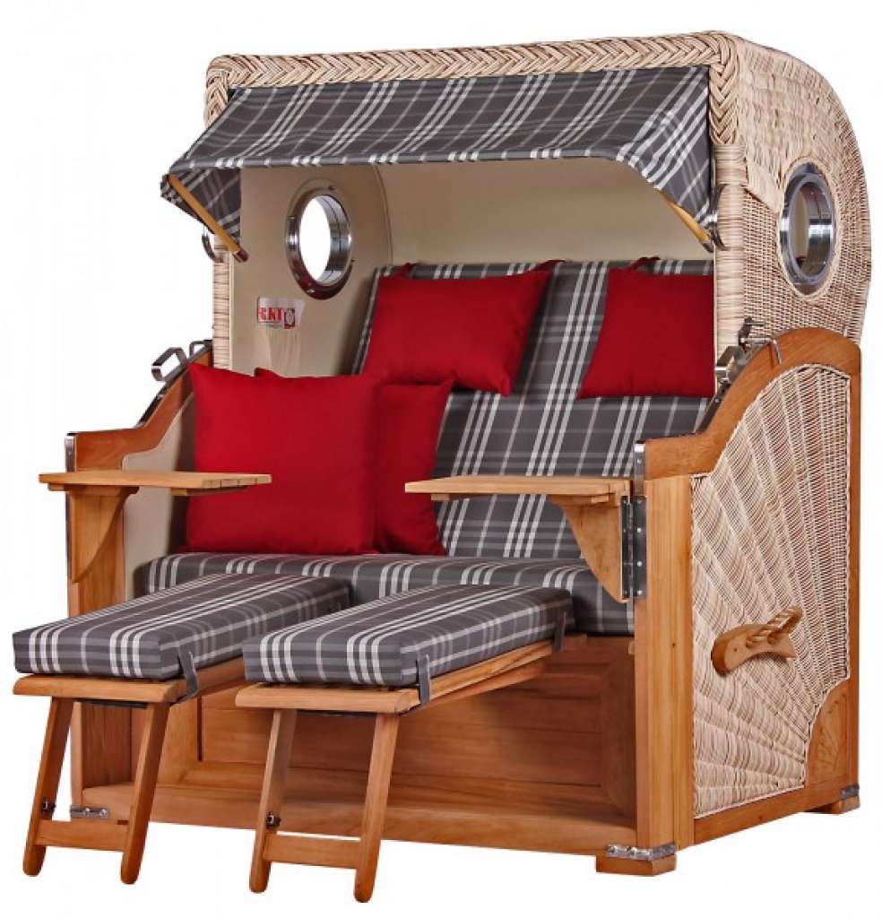 Strandkorb Kampen Teak Bullauge PE shell Dessin 530