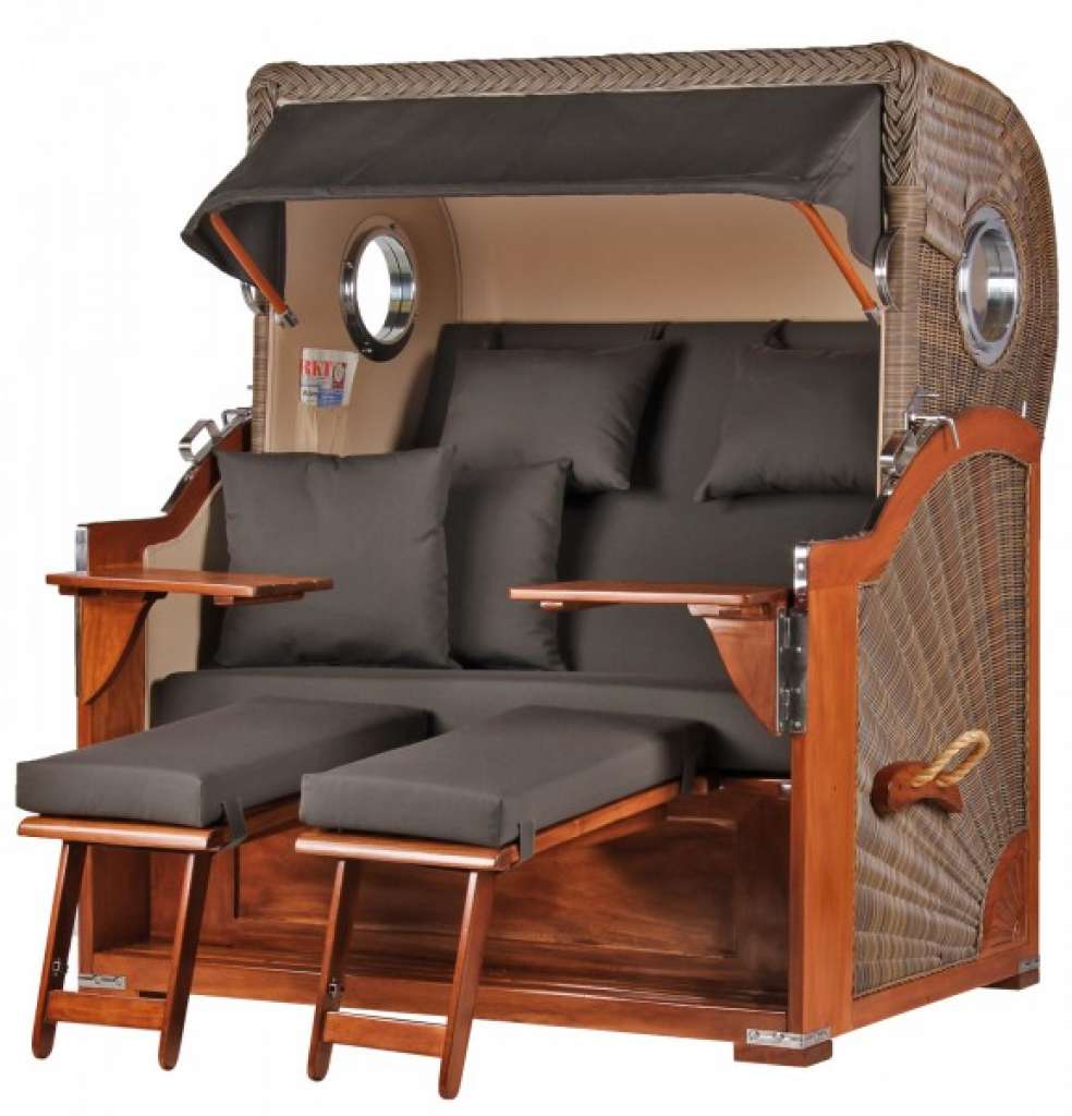 Strandkorb Kampen Mahagoni Bullauge PE grey Dessin 548