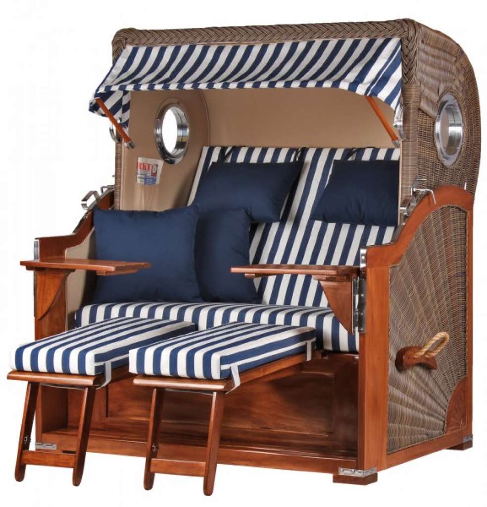 Strandkorb Kampen Mahagoni Bullauge PE grey Dessin 518