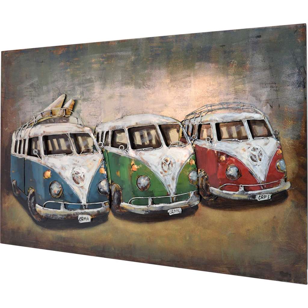 3D Metallbild 3 Bulli Wandbild 120 x 80 cm